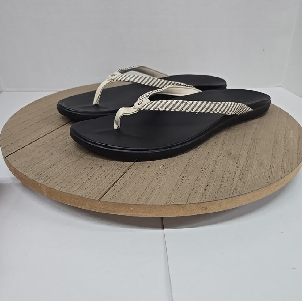 Olukai Ho’Opio Women’s Flip Flops  Bone Stripe Wimens Size 11 - Picture 9 of 15